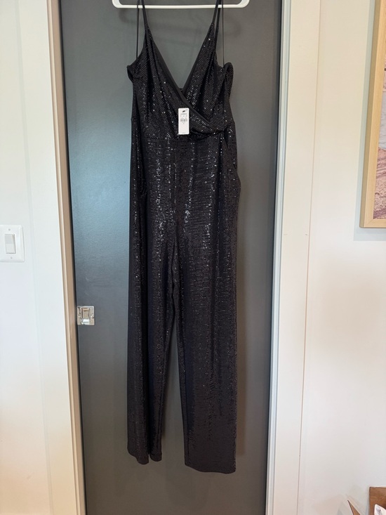 Express Pants - Express Black Sequin Wrap-Front Jumpsuit